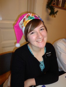 Getting into the holiday spirit: Sestra Jones sporting some festive headgear