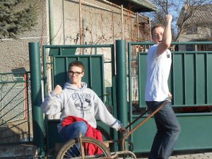 The handcart pioneers of the 21st Century Elders Chri'n and Guy enter the chariot races
