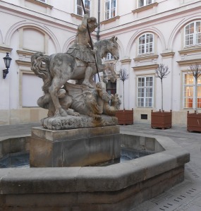 Saint George is forever slaying a 3-headed dragon outside Primate's Palace (Primaciálny palác). 